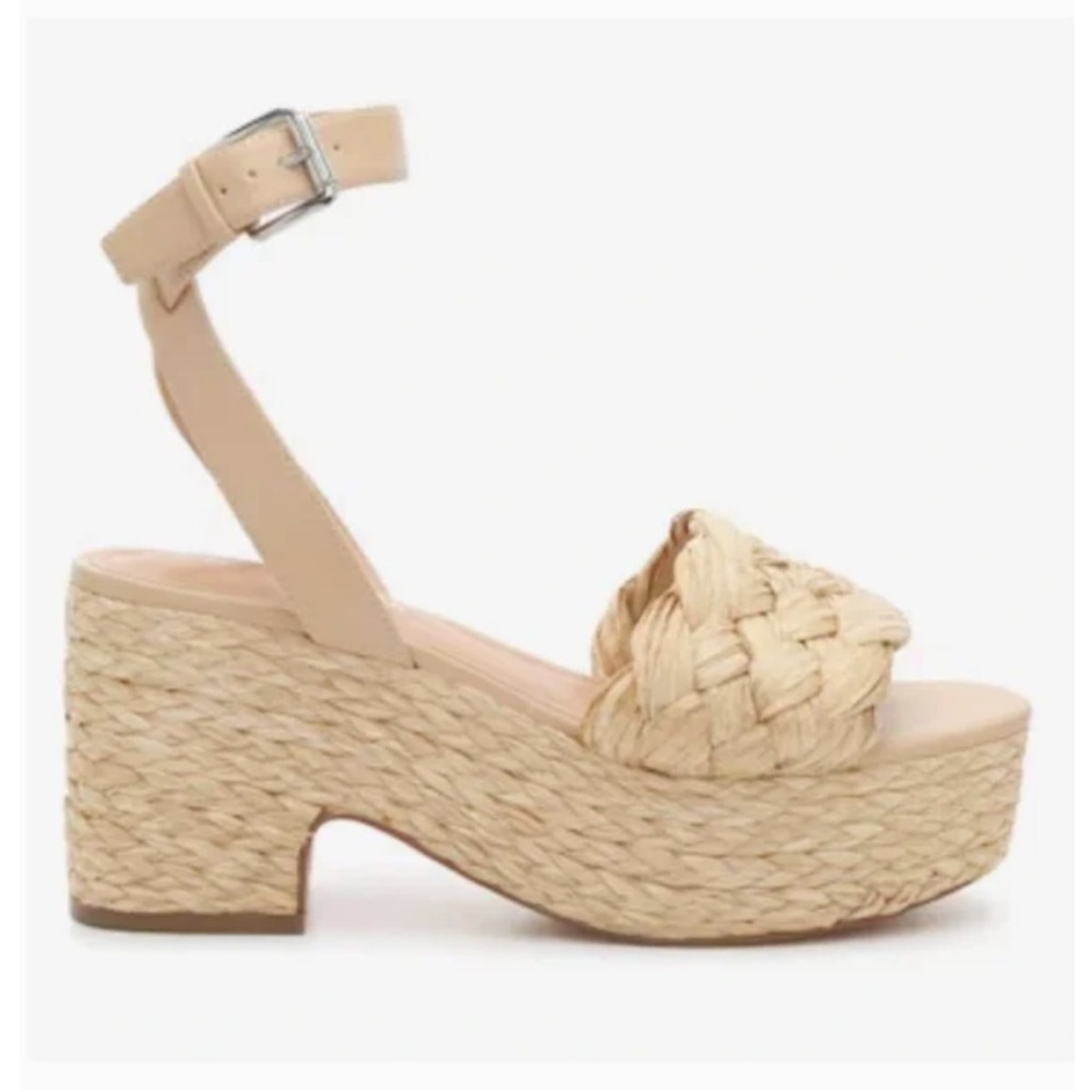 NWOT Marc Fisher Steel Jute Woven Platform Sandals 8.5 Boho Travel Beach Resort